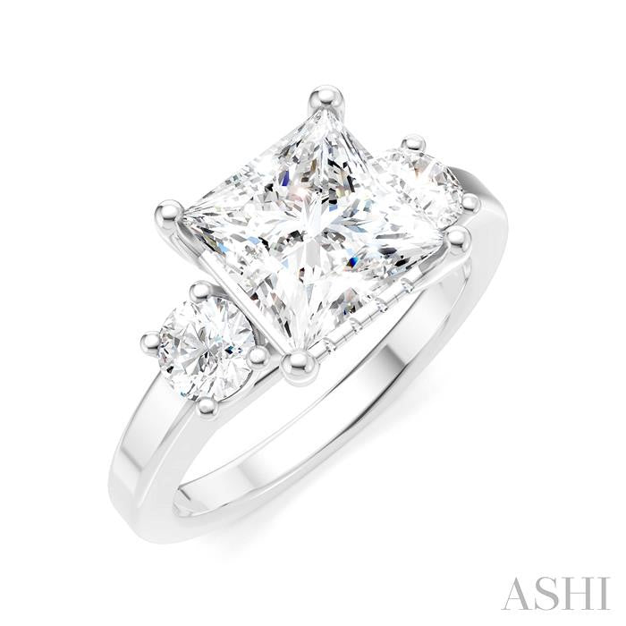 1/2 Ctw Tri-Mount Princess Shape Round Cut Diamond Semi-Mount Engagement Ring in 14K White Gold