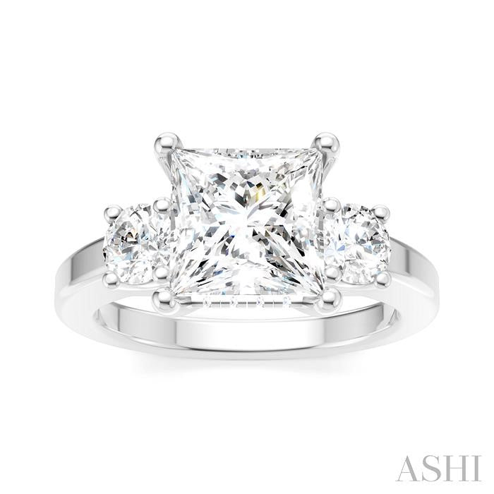 1/2 Ctw Tri-Mount Princess Shape Round Cut Diamond Semi-Mount Engagement Ring in 14K White Gold