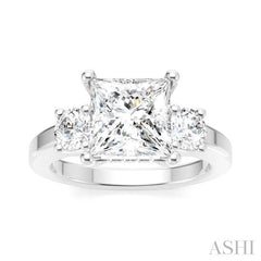 1/2 Ctw Tri-Mount Princess Shape Round Cut Diamond Semi-Mount Engagement Ring in 14K White Gold
