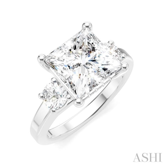 1/2 Ctw Tri-Mount Princess Shape Round Cut Diamond Semi-Mount Engagement Ring in 14K White Gold