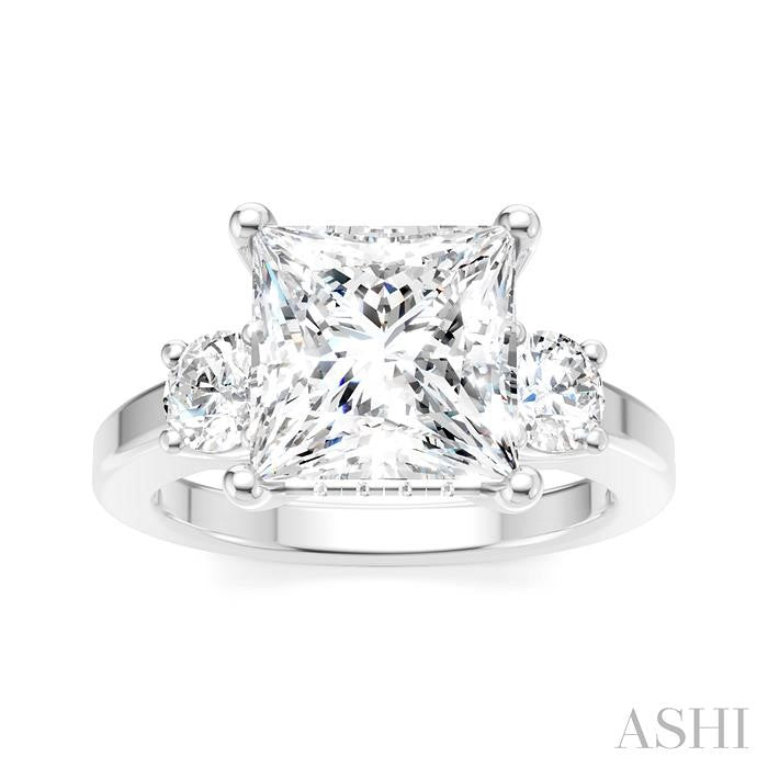 1/2 Ctw Tri-Mount Princess Shape Round Cut Diamond Semi-Mount Engagement Ring in 14K White Gold