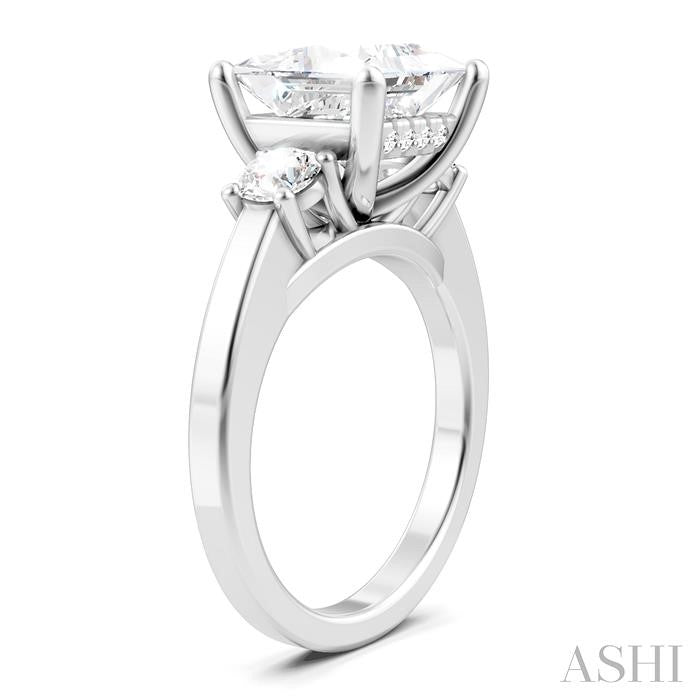 1/2 Ctw Tri-Mount Princess Shape Round Cut Diamond Semi-Mount Engagement Ring in 14K White Gold