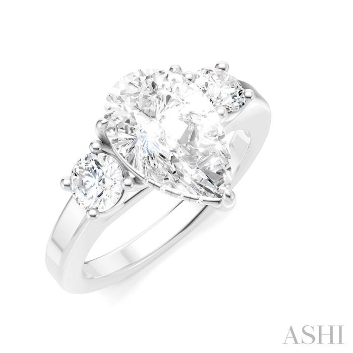 1/2 Ctw Tri-Mount Pear Shape Round Cut Diamond Semi-Mount Engagement Ring in 14K White Gold