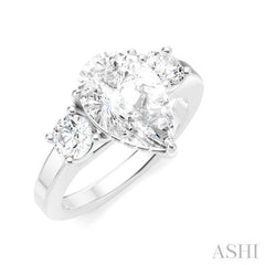 1/2 Ctw Tri-Mount Pear Shape Round Cut Diamond Semi-Mount Engagement Ring in 14K White Gold