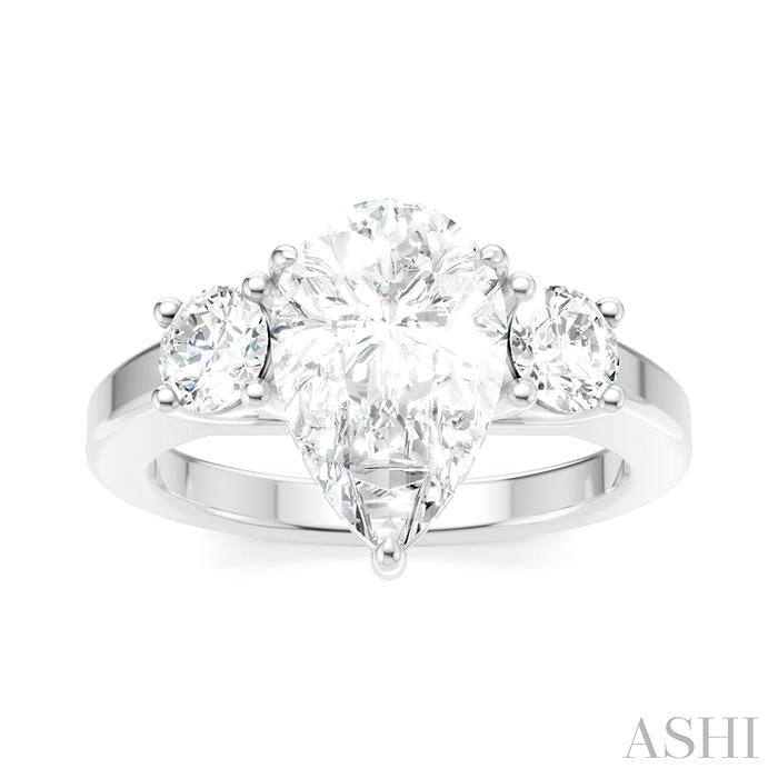 1/2 Ctw Tri-Mount Pear Shape Round Cut Diamond Semi-Mount Engagement Ring in 14K White Gold