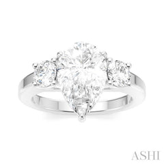 1/2 Ctw Tri-Mount Pear Shape Round Cut Diamond Semi-Mount Engagement Ring in 14K White Gold