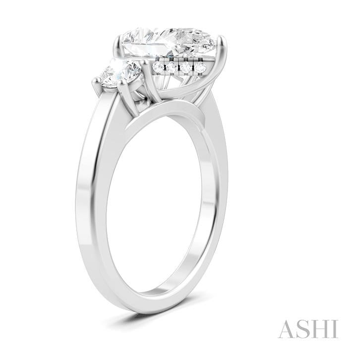 1/2 Ctw Tri-Mount Pear Shape Round Cut Diamond Semi-Mount Engagement Ring in 14K White Gold