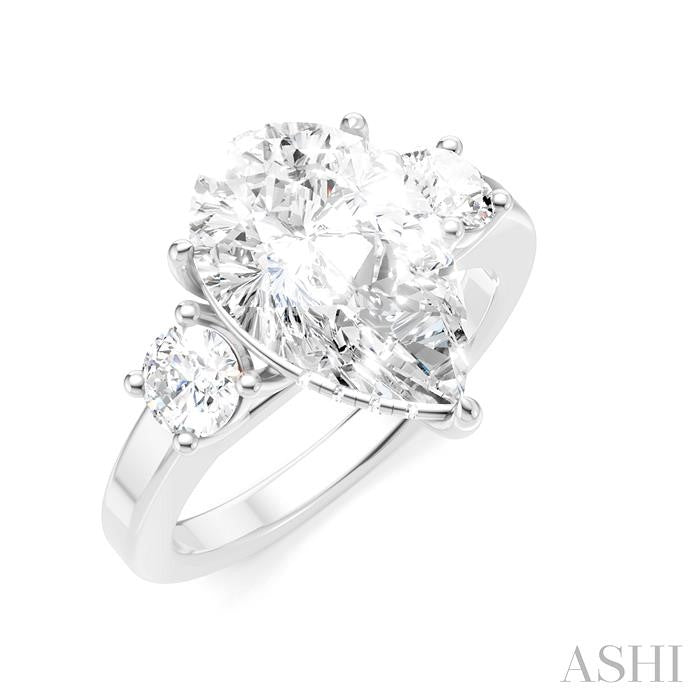 1/2 Ctw Tri-Mount Pear Shape Round Cut Diamond Semi-Mount Engagement Ring in 14K White Gold