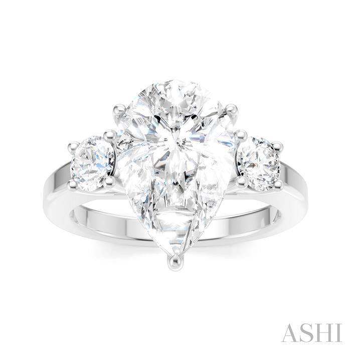 1/2 Ctw Tri-Mount Pear Shape Round Cut Diamond Semi-Mount Engagement Ring in 14K White Gold