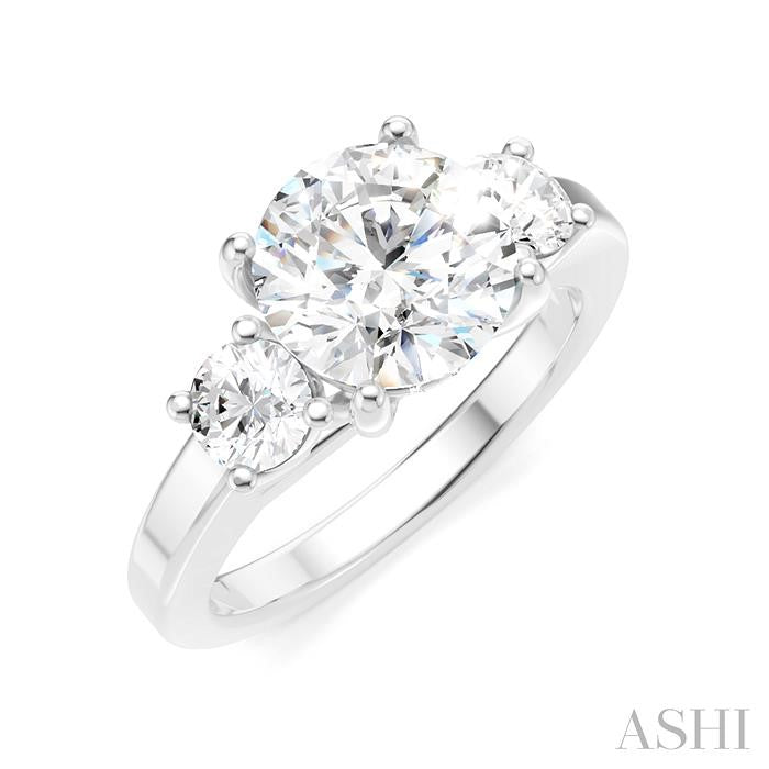 1/2 Ctw Tri-Mount Past, Present and Future Round Cut Diamond Semi-Mount Engagement Ring in 14K White Gold