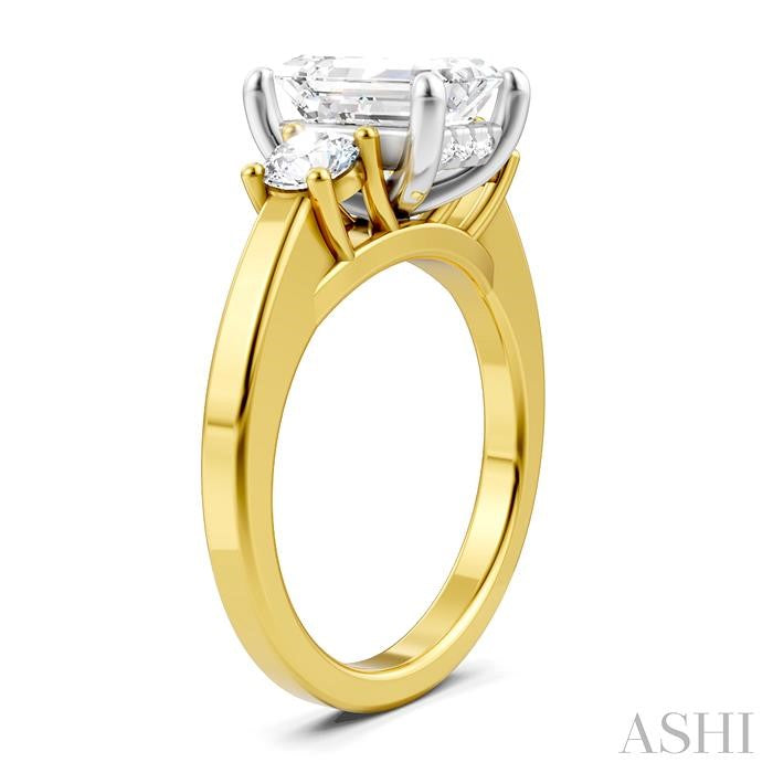 1/2 Ctw Tri-Mount Emerald Shape Center Round Cut Diamond Semi-Mount Engagement Ring in 14K Yellow and White Gold
