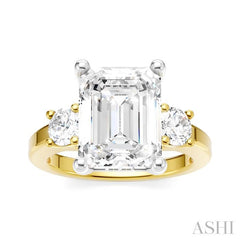1/2 Ctw Tri-Mount Emerald Shape Center Round Cut Diamond Semi-Mount Engagement Ring in 14K Yellow and White Gold