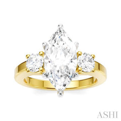 1/2 Ctw Tri-Mount Marquise Shape Center Round Cut Diamond Semi-Mount Engagement Ring in 14K Yellow and White Gold
