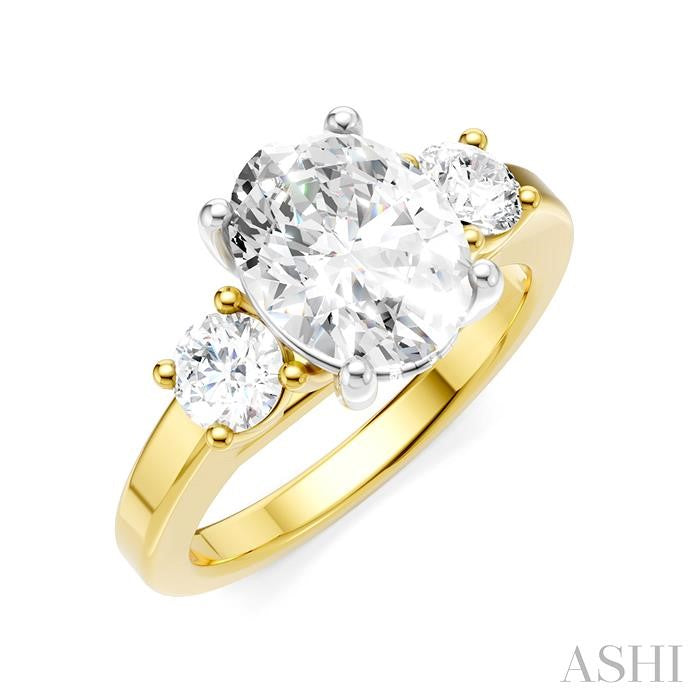 1/2 Ctw Tri-Mount Past, Present and Future Oval Shape Center Round Cut Diamond Semi-Mount Engagement Ring in 14K Yellow and White Gold