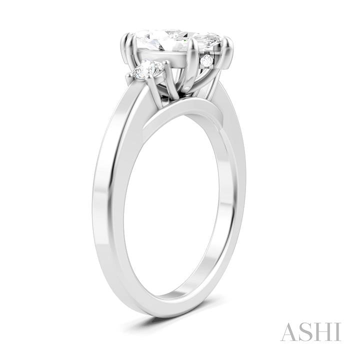 1/4 Ctw Tri-Mount Marquise Shape Center Round Cut Diamond Semi-Mount Engagement Ring in 14K White Gold