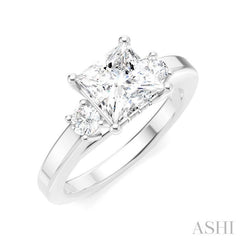1/4 Ctw Tri-Mount Princess Shape Round Cut Diamond Semi-Mount Engagement Ring in 14K White Gold