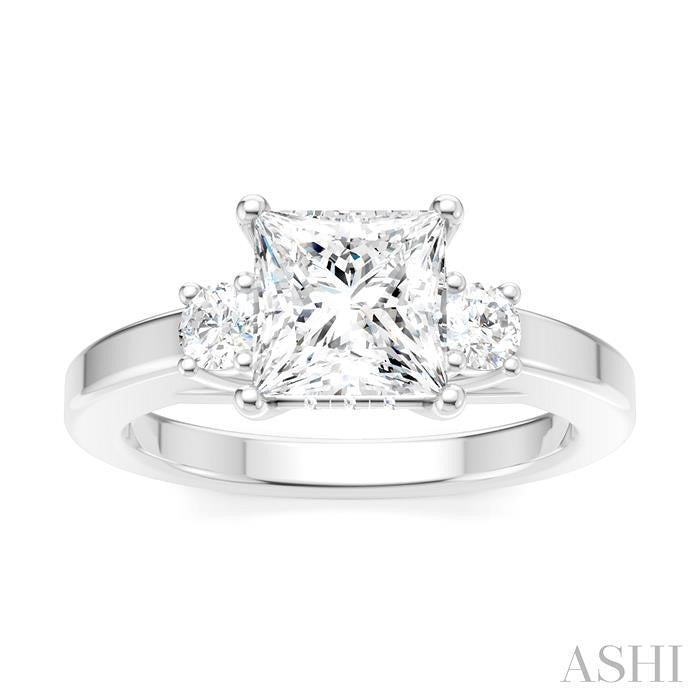1/4 Ctw Tri-Mount Princess Shape Round Cut Diamond Semi-Mount Engagement Ring in 14K White Gold