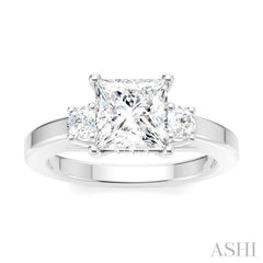 1/4 Ctw Tri-Mount Princess Shape Round Cut Diamond Semi-Mount Engagement Ring in 14K White Gold