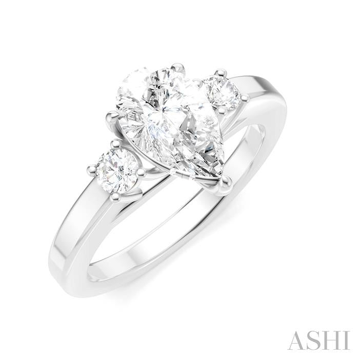 1/4 Ctw Tri-Mount Pear Shape Round Cut Diamond Semi-Mount Engagement Ring in 14K White Gold