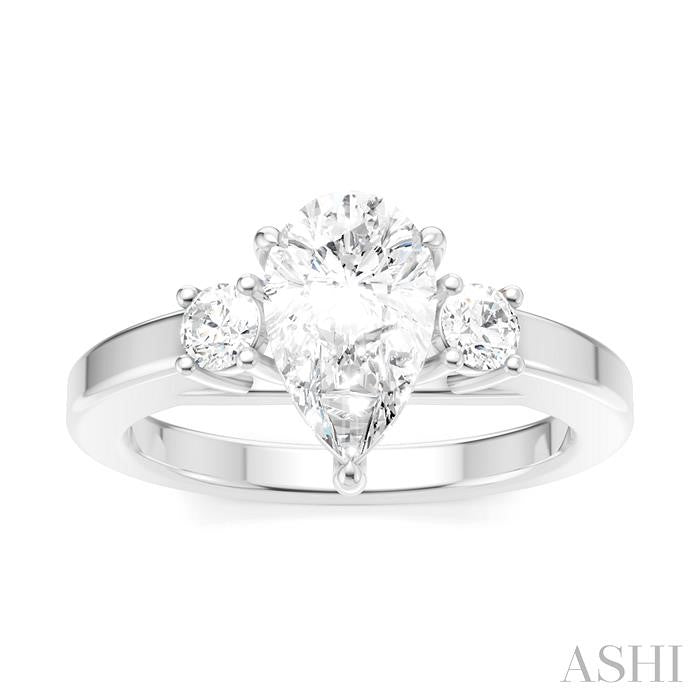 1/4 Ctw Tri-Mount Pear Shape Round Cut Diamond Semi-Mount Engagement Ring in 14K White Gold