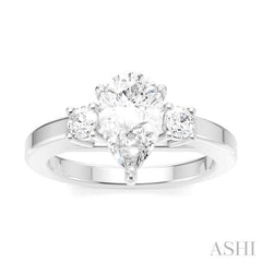 1/4 Ctw Tri-Mount Pear Shape Round Cut Diamond Semi-Mount Engagement Ring in 14K White Gold
