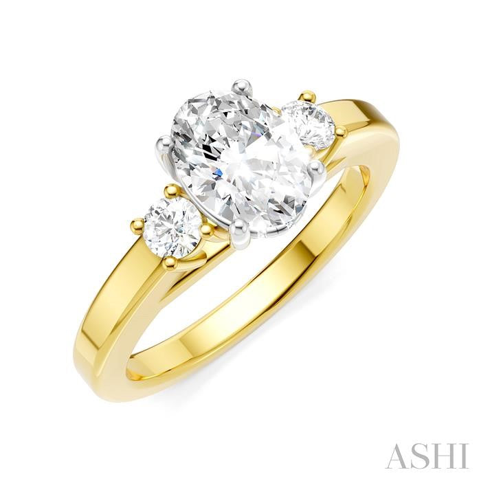 1/4 Ctw Tri-Mount Past, Present and Future Oval Shape Center Round Cut Diamond Semi-Mount Engagement Ring in 14K Yellow and White Gold