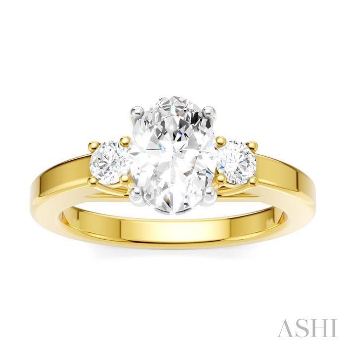 1/4 Ctw Tri-Mount Past, Present and Future Oval Shape Center Round Cut Diamond Semi-Mount Engagement Ring in 14K Yellow and White Gold
