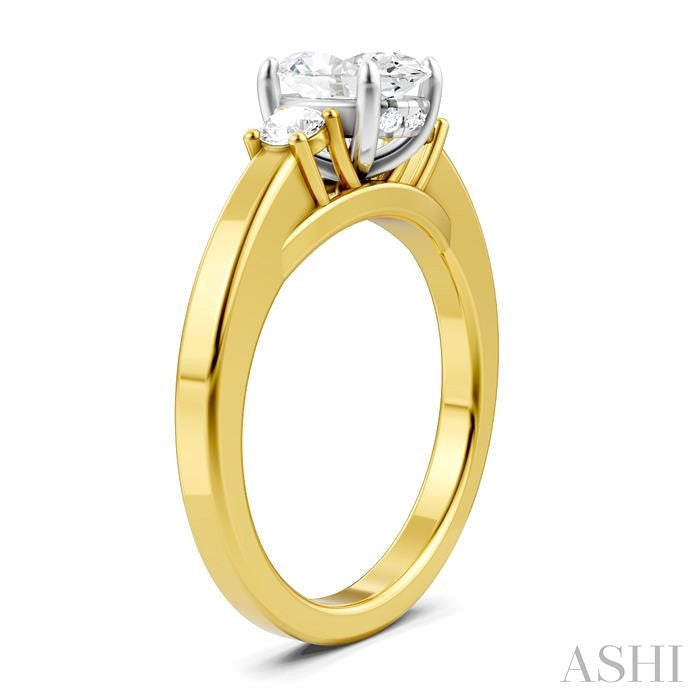 1/4 Ctw Tri-Mount Past, Present and Future Oval Shape Center Round Cut Diamond Semi-Mount Engagement Ring in 14K Yellow and White Gold