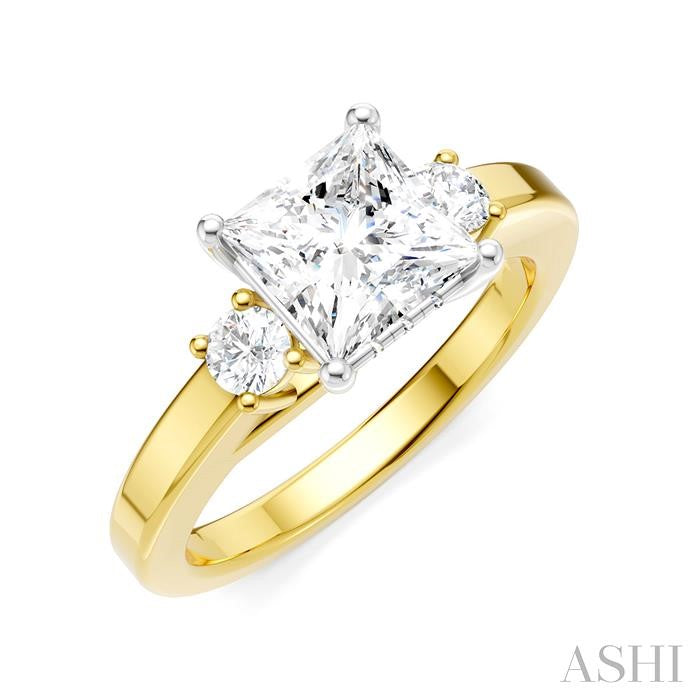 1/4 Ctw Tri-Mount Princess Shape Round Cut Diamond Semi-Mount Engagement Ring in 14K Yellow and White Gold