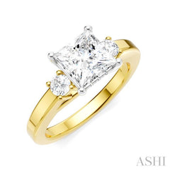 1/4 Ctw Tri-Mount Princess Shape Round Cut Diamond Semi-Mount Engagement Ring in 14K Yellow and White Gold