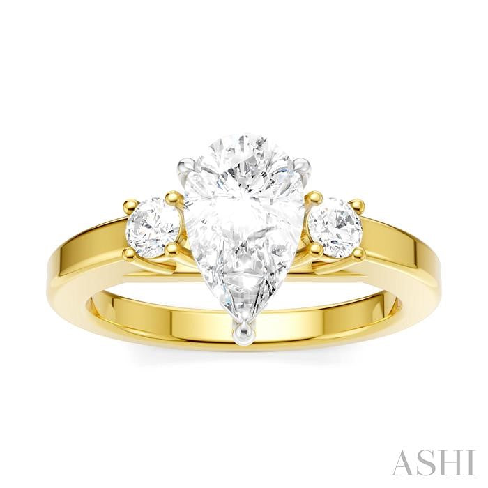 1/4 Ctw Tri-Mount Pear Shape Round Cut Diamond Semi-Mount Engagement Ring in 14K Yellow and White Gold