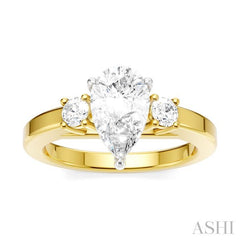 1/4 Ctw Tri-Mount Pear Shape Round Cut Diamond Semi-Mount Engagement Ring in 14K Yellow and White Gold