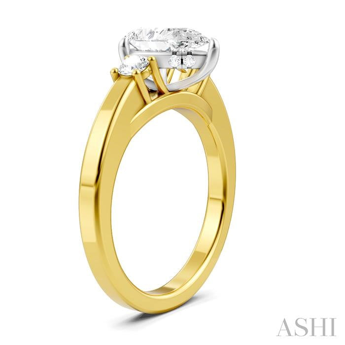 1/4 Ctw Tri-Mount Pear Shape Round Cut Diamond Semi-Mount Engagement Ring in 14K Yellow and White Gold