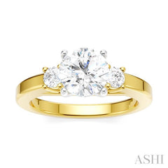 1/4 Ctw Tri-Mount Past, Present and Future Round Cut Diamond Semi-Mount Engagement Ring in 14K Yellow and White Gold