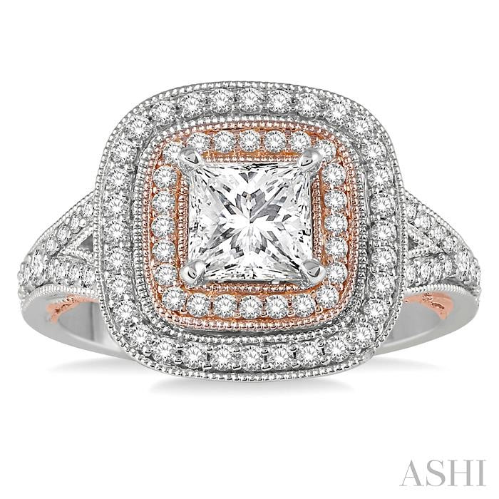 1/2 Ctw Semi-Mount Split Shank Round Cut Diamond Engagement Ring in 14K White and Rose Gold