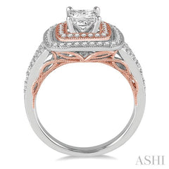 1/2 Ctw Semi-Mount Split Shank Round Cut Diamond Engagement Ring in 14K White and Rose Gold
