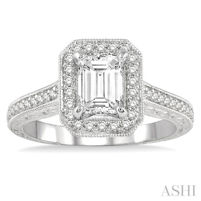 3/8 Ctw Octagonal Shape Semi-Mount Round Cut Diamond Engagement Ring in 14K White Gold