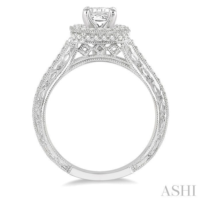 3/8 Ctw Octagonal Shape Semi-Mount Round Cut Diamond Engagement Ring in 14K White Gold