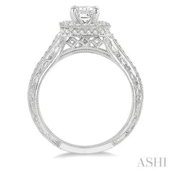 3/8 Ctw Octagonal Shape Semi-Mount Round Cut Diamond Engagement Ring in 14K White Gold