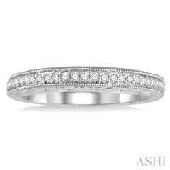 1/6 Ctw Engraved Round Cut Diamond Wedding Band in 14K White Gold