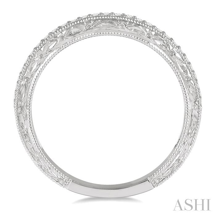 1/6 Ctw Engraved Round Cut Diamond Wedding Band in 14K White Gold