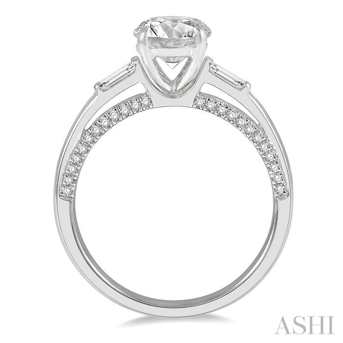 1/3 Ctw Circular Head Baguette and Round Cut Diamond Semi-Mount Engagement Ring in 14K White Gold