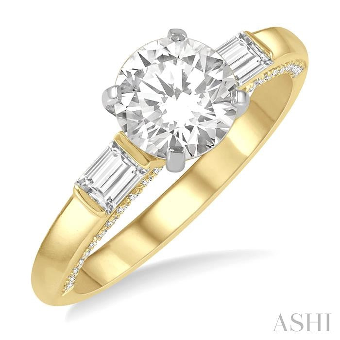 1/3 Ctw Circular Head Baguette and Round Cut Diamond Semi-Mount Engagement Ring in 14K Yellow and White Gold