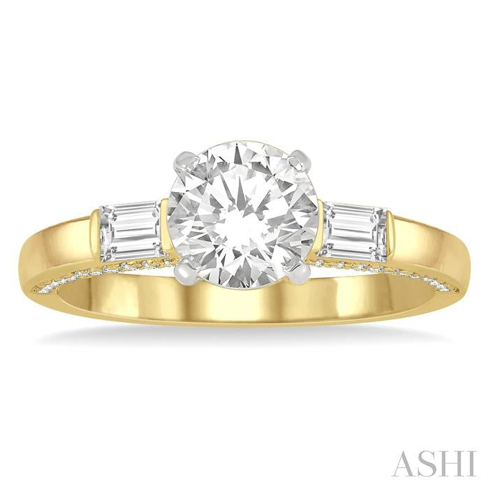 1/3 Ctw Circular Head Baguette and Round Cut Diamond Semi-Mount Engagement Ring in 14K Yellow and White Gold