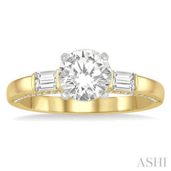 1/3 Ctw Circular Head Baguette and Round Cut Diamond Semi-Mount Engagement Ring in 14K Yellow and White Gold