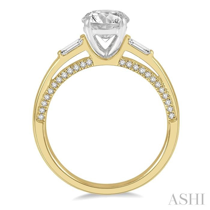 1/3 Ctw Circular Head Baguette and Round Cut Diamond Semi-Mount Engagement Ring in 14K Yellow and White Gold