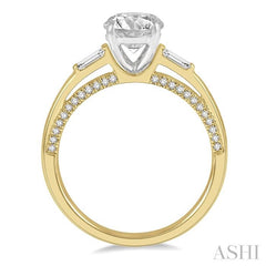 1/3 Ctw Circular Head Baguette and Round Cut Diamond Semi-Mount Engagement Ring in 14K Yellow and White Gold