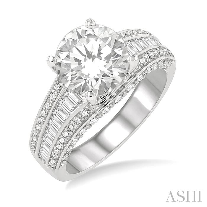 1 1/5 Ctw Baguette and Round Cut Diamond Semi-Mount Engagement Ring in 14K White Gold