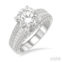 1 1/5 Ctw Baguette and Round Cut Diamond Semi-Mount Engagement Ring in 14K White Gold