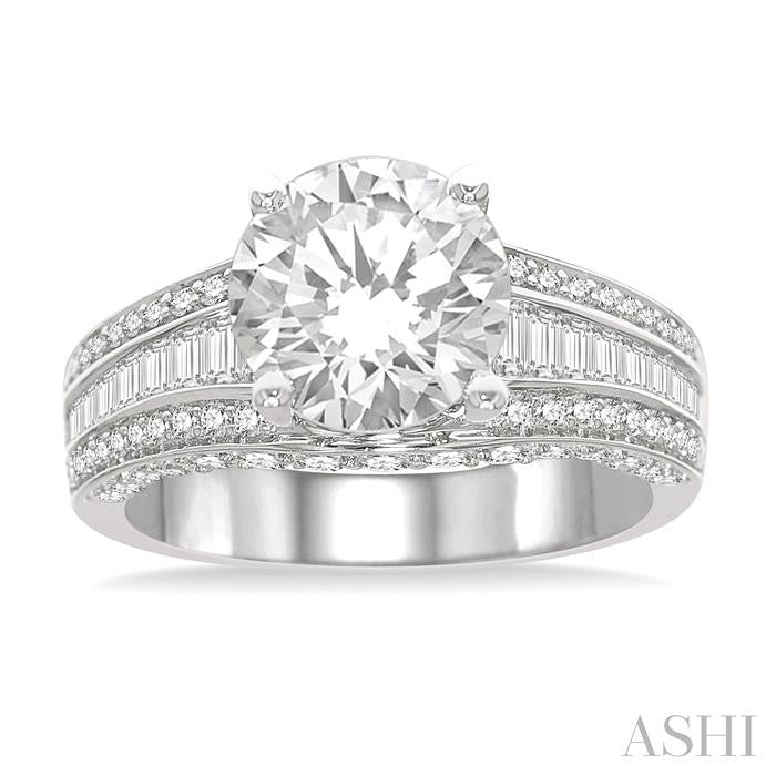 1 1/5 Ctw Baguette and Round Cut Diamond Semi-Mount Engagement Ring in 14K White Gold